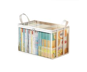 runsion Borsa trasparente con manico, organizer con cerniera per traslochi, libri, CD, DVD, resistente, confezione da 2 (grande e piccola) (bianco)