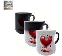 runsion Tazza da caffè cambia colore con manico, tazza magica in ceramica a forma di cuore che rivela un design a sorpresa quando riempita con bevande calde, divertente tazza a forma di cuore, regalo