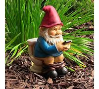 Runsmooth Nano da giardino sulla - 13 cm nano su toilette con giornale - statuetta da giardino divertente - decorazione resistente alle intemperie per giardino campeggio - decorazione da giardino