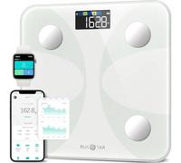 RunStar Bilancia pesapersone e percentuale grasso, Bilancia smart digitale e precisa con ampio display, Analizzatore di 13 dati di composizione corporea, Sync App - Bianco