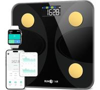 Bilancia Pesapersone e Percentuale Grasso, RunSTAR Bilancia Smart Digitale e Precisa con Ampio Display, Analizzatore di 13 Dati di Composizione Corporea, Sync App-Oro Nero