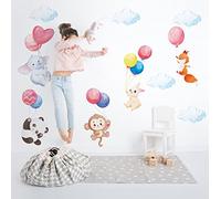 Runtoo Adesivi Murali Animali Palloncino Adesivi da Parete Panda Elefante Scimmia Volpe Coniglietto Decorazioni Muro Camerette Bambini Neonato Bimba Soggiorno