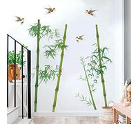 Runtoo Adesivi Murali bambù Adesivi da Parete Piante Verdi Uccelli Decorazioni Murale Camera da Letto Ragazze Soggiorno Bambini