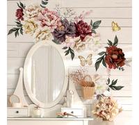 Runtoo Adesivi Murali Fiore Peonia Adesivi Floreali per Pareti Stile Boho Farfalla Acquerello per Soggiorno Camera da Letto Bagno Decor