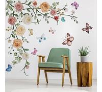 Runtoo Adesivi Murali Fiori e Farfalle Adesivi da Parete Peonia Rosa Pianta Vite Decorazioni Muro Soggiorno Camera da Letto Bagno Cameretta Bimba