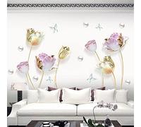 Runtoo Adesivi Murali Fiori Grandi 3D Adesivi da Parete Tulipano Floreali Oro Decorazioni Muro Soggiorno Camera da Letto Cameretta Bimba Bagno