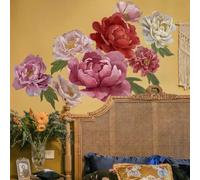 Runtoo Adesivi Murali Fiori Rosa Tessuto Adesivi da Parete Grande Peonia Boho Decorazioni Muro Bagno Camera da Letto Soggiorno Cameretta Bimba