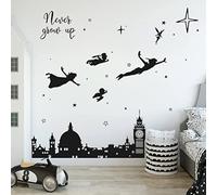 Runtoo Adesivi Murali Peter Pan Adesivi da Parete Frasi Decorazioni Muro Bambini Cameretta Bimba Ragazzi