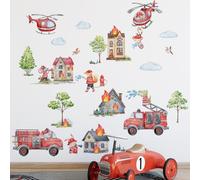 Runtoo Adesivi Murali Pompiere Animali Adesivi da Parete Bambini Aereo Camion dei Pompieri Giungla Decorazioni Muro Bambini Camerette Neonati Bimba Ragazzi