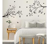 Runtoo Adesivi Murali Rami Albero Adesivi da Parete Nera Foglie Uccelli Decorazioni Muro Soggiorno Camera da Letto Cameretta Bambini