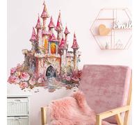Runtoo Decalcomania da parete con castello delle principesse e stacca rosa fiaba adesivi da parete per camera da letto delle ragazze decorazione da parete per