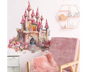Runtoo Decalcomania da parete con castello delle principesse e stacca rosa fiaba adesivi da parete per camera da letto delle ragazze decorazione da parete per