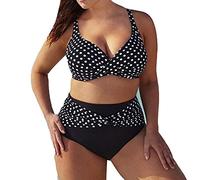 Runyue Donna Bikini Coordinati Punto D'Onda Tankini Costume A Due Pezzi Costume da Bagno Taglie Forti Mare E Piscina Nero 6XL
