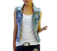 Runyue Donna Giacca Denim Senza Maniche Gilet in Jeans Slim Fit Lavaggio Colore Chiaro Strappati Giubbotto in Jeans Blu S
