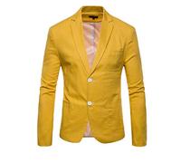 Runyue Giacca Blazer da Uomo Casual Elegante Slim Fit Tops Blazers Solido Cappotto Outwear Giallo L