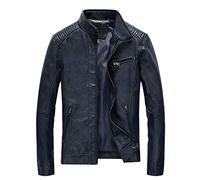 Runyue Giacca da Uomo Giubbotto da Motociclista in Similpelle Outdoor Baseball Cappotto Jacket Blu L