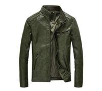 Runyue Giacca da Uomo Giubbotto da Motociclista in Similpelle Outdoor Baseball Cappotto Jacket Esercito Verde 3XL