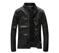 Runyue Giacca da Uomo Giubbotto da Motociclista in Similpelle Outdoor Baseball Cappotto Jacket Nero XL