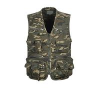 Runyue Uomo Casuale Gilet Multitasche per Reporter Caccia Pesca Fotografi Smanicato Vest Camuffamento Gilet con Zip Esercito Verde 2XL