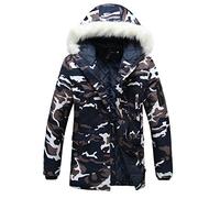 Runyue Uomo Invernali Giacca Cappuccio Vento Imbottita Cappotto Parka Caldo Giubbotto Lunga Cappotti Blu Bianco L