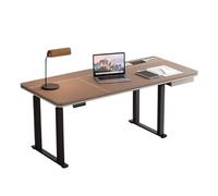 RUNZE765Z Scrivania ufficio classica Scrivania elettrica regolabile in altezza con piano in pelle e prese di ricarica, marrone per scrivere(S)