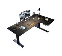 RUNZE765Z Scrivania ufficio classica Scrivania for PC a L in pelle con altezza regolabile, scrivania angolare elettrica, postazione di lavoro Sit Stand prese ricarica per scrivere(M)
