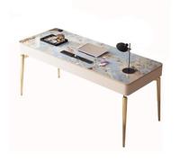 RUNZE765Z Scrivania ufficio classica Scrivania for ufficio con 2 cassetti e prese di ricarica, moderna scrivania lusso piano in pietra struttura in metallo dorato per scrivere(S)