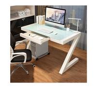 RUNZE765Z Scrivania ufficio classica Semplice e moderno tavolo da PC in vetro temperato, scrivania for ufficio, camera letto, con cassetti per scrivere(Bianco,120 * 60 * 75cm)