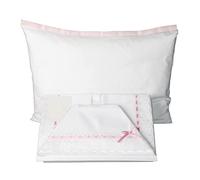 Ruoccohome Lenzuolino Culla Lettino Neonato Set 3Pz. da Ricamare tela Aida Regalo Bimbi Coordinato Completo 100% Puro Cotone Rosa | Made in Italy