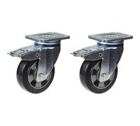 Ruota 152mm 6" girevole in gomma nera con freno forte capacità 660kg, set di 2