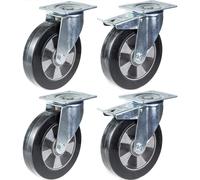 Ruota 200mm 8" gomma nera girevole e freno forte capacità 1400kg, set di 4