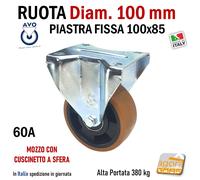 RUOTA ALTA PORTATA D100 PIASTRA FISSA 100x85 AVO 60A RUOTE POLIURET CUSCIN SFERA