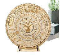 Ruota 'anno, calendario in legno, rotonda in legno con rune astrologia, decorazione mistica del ciclo stagionale, calendario di meditazione per display desktop in stanze da sogno, studio