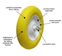 RUOTA CARRIOLA ANTIFORATURA GOMMA PIENA PU CON CUSCINETTI A SFERA ASSE CORTO