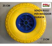RUOTA DA 25 CM IN GOMMA PIENA ANTI FORATURA PER CARRELLO FORO 20mm GIALLA