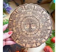 Ruota dell'anno cartello in legno celtico albero calendario, ruota pagana dell'anno, ornamento rotondo in legno ruota dell'anno, segno strega pagana, segno celeste vintage fatto a mano