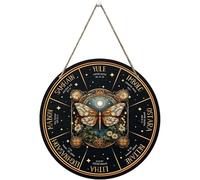 Ruota dell'anno da appendere alla parete, 12 pollici rotondo squisito Sabbat Decor pagano segno della strega, calendario Wicca in legno naturale pannello decorativo per la casa
