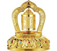 Ruota di preghiera, ruota di preghiera buddista tibetana a energia solare, ruota di preghiera rotante silenziosa, ruota di preghiera dorata tibetana da tavolo for la decorazione degli interni dell'aut