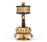 Ruota Di Preghiera Tibetana In Rame, Strumento Di Preghiera Buddista Tibetano Con Base Di Loto E Pergamena Di Mantra.