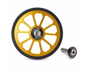 Ruota di Ricambio per Bici Pieghevole con Asta Titanio Robusta Ausiliaria con Doppio Cuscinetto Corpo in Lega Alluminio Lavorato Cnc Battistrada Nero, Oro, 72 Mm