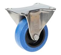 Ruota fissa in acciaio inox da 80 mm con gomma elastica blu su ruota centrale in