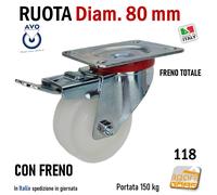 RUOTA GIREVOLE AVO D80-100 CON PIASTRA RUOTE POLIAMMIDE BIANCA ALTA PORTATA 118