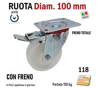 RUOTA GIREVOLE AVO D80-100 CON PIASTRA RUOTE POLIAMMIDE BIANCA ALTA PORTATA 118