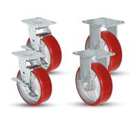 Ruota girevole da 15,2 x 5,1 cm, in poliuretano rosso resistente su mozzo in acciaio con freni (2) e fissi (2) 2,2 kg per set di 4 ruote per cassetta degli attrezzi - Marca CasterHQ (15,2 cm)