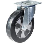 Ruota girevole da 200 mm con gomma elastica nera su ruota centrale in alluminio