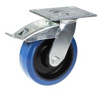 Ruota girevole/frenante da 125 mm con gomma elastica blu su ruota centrale in ny