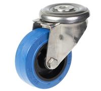 Ruota girevole in acciaio inox da 80 mm con gomma elastica blu su ruota centrale