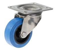 Ruota girevole in acciaio inox da 80 mm con gomma elastica blu su ruota centrale