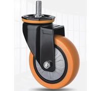 Ruota girevole in PU for impieghi gravosi da 5 pollici con freno | Capacità 1000 libbre | Arancione | Montaggio su piastra/vite opzionale | for carrello di fabbrica(M10x25mm-Universal)