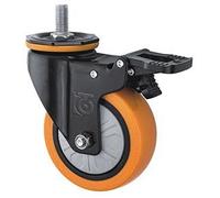 Ruota girevole in PU for impieghi gravosi da 5 pollici con freno | Capacità 1000 libbre | Arancione | Montaggio su piastra/vite opzionale | for carrello di fabbrica(M20x40mm-Brake)